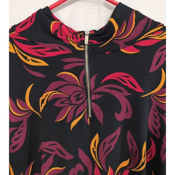 Liz Claiborne Blouse Womens 3X Black Floral Scroll Keyhole Ring Neck Long Sleeve - Picture 11 of 16